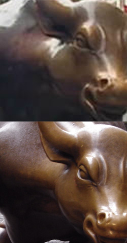 Top: The current headline image on CNN.com resized smoothly to 4x. Bottom: An image of the same statue at full resolution.